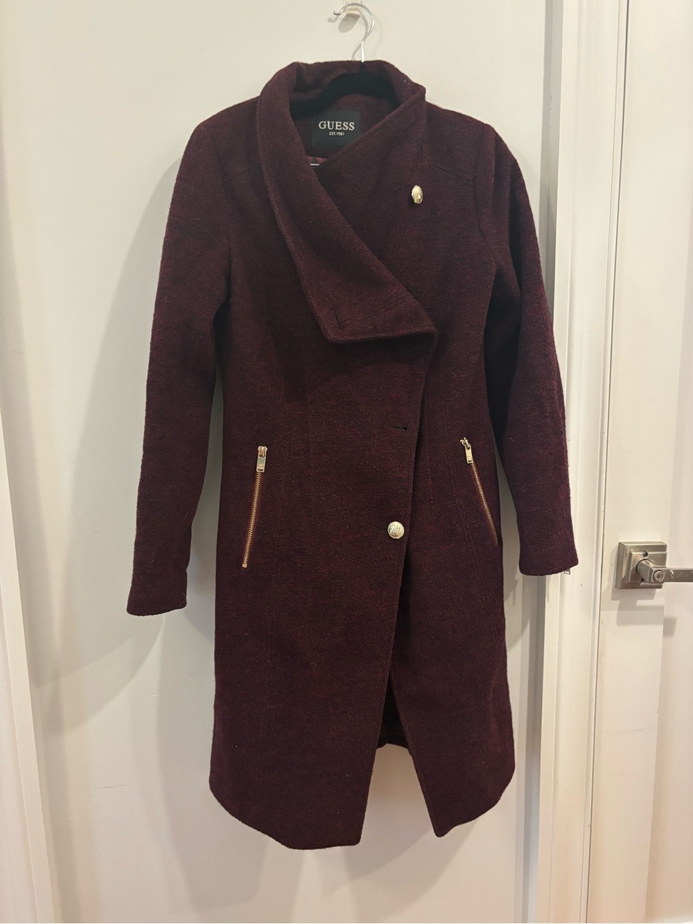 Maroon Guess Double Breasted Peacoat